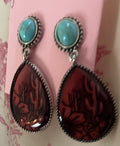 Turquois blue stone and brown dangle pierce earing